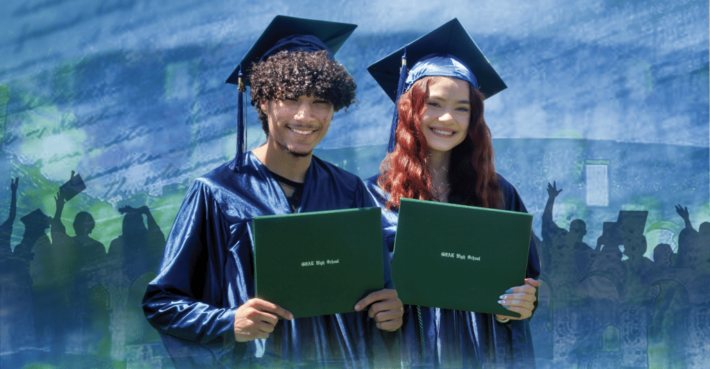Two Graduates Holding their diplomas